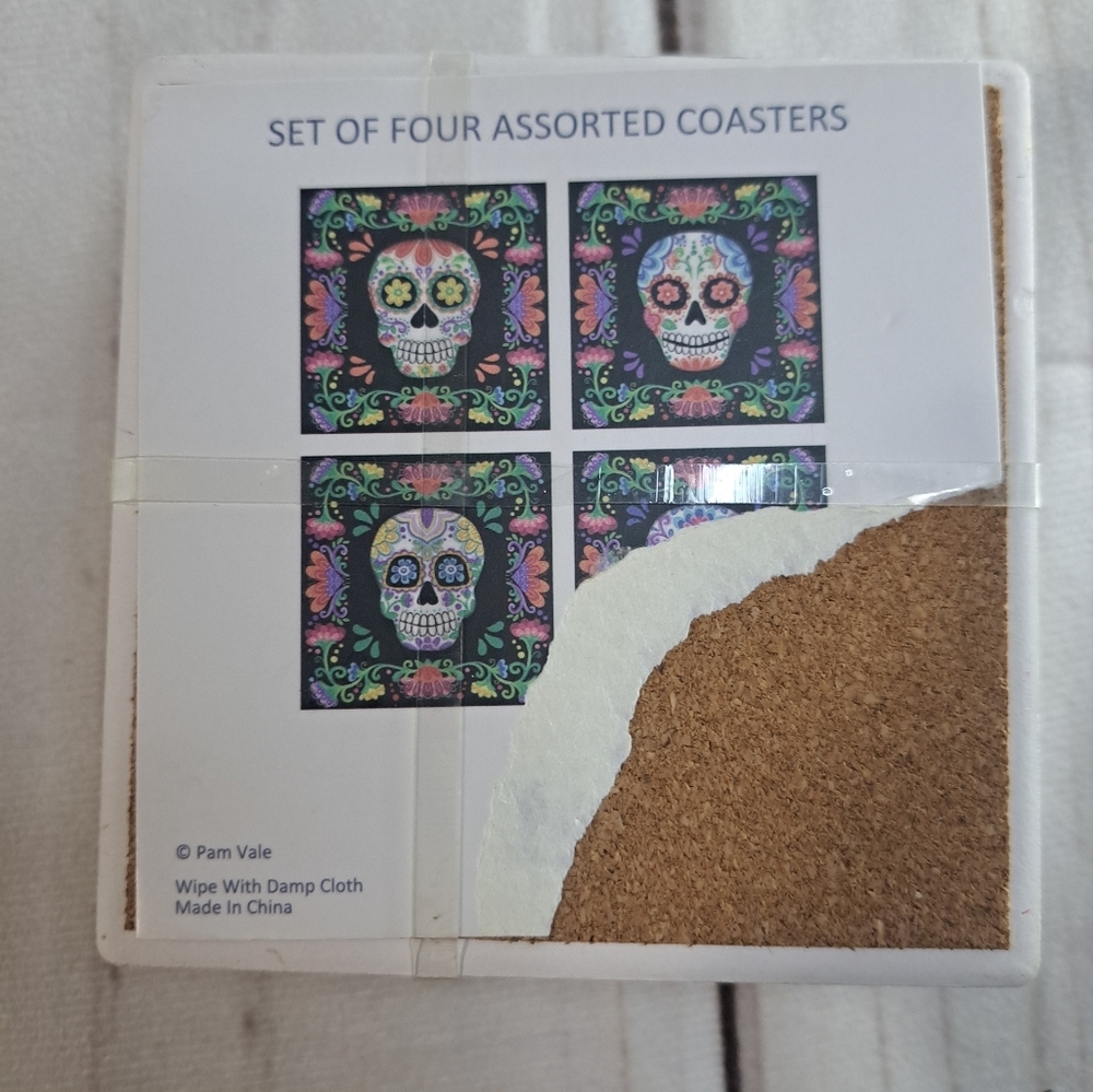 Colorful Sugar Skull Drink Coaster Set - Picture 3 of 3